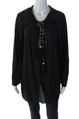 Túnica negra borla manga larga cuello en V cuello Diane Von Furstenberg para mujer talla P Foto 1 de 4