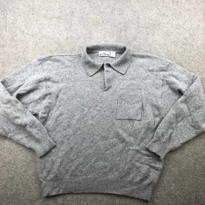 Trader Bay Sweater Mens XL Gray Lambswool Polo Collar Pullover Pocket Classic - Image 1 of 4