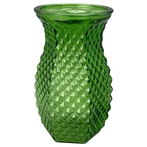 Hoosier Green Glass Small Vase ~ 6" x 3" Diamond Point Hobnail Hexagon 4071 - Picture 1 of 9