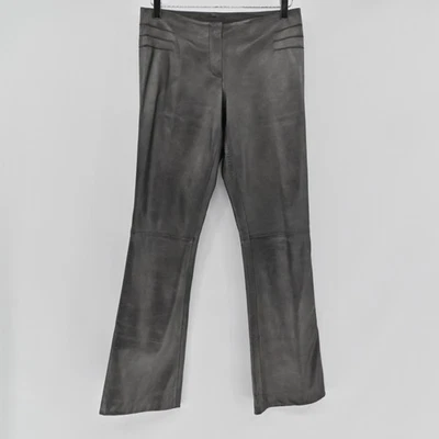 Vtg Y2k CACHE Womens Lamb Leather Pants Size 4 Gray Bootcut Retro Rock Punk Boho - Image 1 of 4