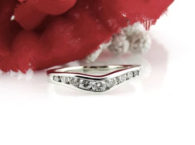 Natural Diamond Contour Curved Wedding Band 14k White Gold Sz 6 Genuine Real - Image 1 of 4