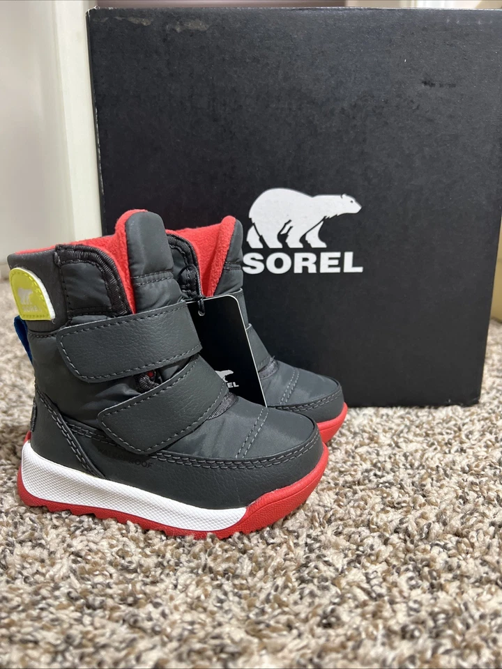 Sorel Toddler Boy Winter Boots Size 9 Whitney II Strap Waterproof- Jet/ Red
