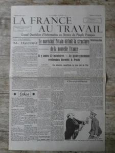 LE JOURNAL 1939/1945 LA FRANCE AU TRAVAIL du 12 JUILLET 1940 - Imagen 1 de 2