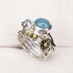 Natürlicher Aquamarin & Blautopas Ring 925 Sterling Silber Handarbeit Ring - HR217 - Bild 1 von 4