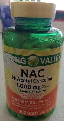 100ct Spring Valley NAC N-Acetyl Cysteine 1000mg Immune Support Capsule Exp 8/26 - Image 1 of 2