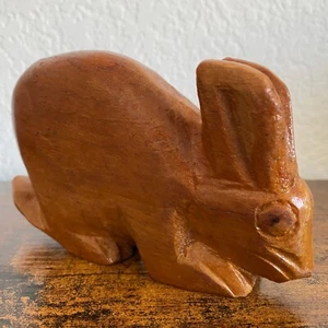 Vintage Hand Carved Wood Rabbit Figure Wood Bunny Figurine Wood Primitive 5" - Picture 1 of 16