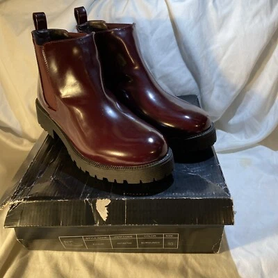 Forever 21 Women's Maroon Faux Leather Platform Chelsea Boots Size 10 New - Image 1 of 4