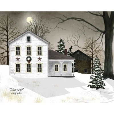 Billy Jacobs Canvas Print SILENT NIGHT 12"x16"  Winter Farmhouse - Image 1 of 2