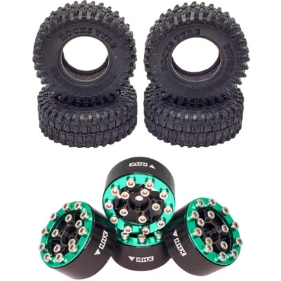 NHX RC Rock 1.0" Tires w/Alum Screw-Style Beadlock Wheels (4) Green : SCX24 - Image 1 of 4
