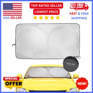 Car Windshield Sun Shade (XL 66x37in) - Kinder Fluff, Reflective 99% UV Block - Picture 1 of 11