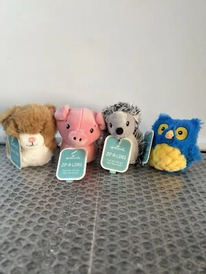 Hallmark Zip-A-Long Vibrating Plush Toy Mini 4" Set Of 4 Pig Owl Cat Raccoon - Image 1 of 4