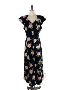 Scarlett VTG Dress Sz 10 Floral Print A-Line Maxi Shirt Dress Dark Romantic - Picture 1 of 8