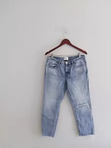 Current Elliott Women's 28 Jeans Blue Denim Straight Leg Raw Hem Ripped Distress - Picture 1 of 12