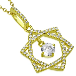 925 Sterling Silver Yellow Gold-Tone CZ Jewish Star David Pendant Necklace, 18" - Picture 1 of 4