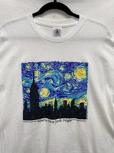 Vintage Van Gogh Starry Night New York Art White Shirt Men’s Size Large - Picture 1 of 7