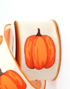 Fall Orange Pumpkin 2.5" by 2 yards Rich Creamy Wired Ribbon Country Autumn - Picture 1 of 2