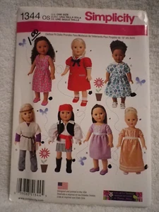 Simplicity Pattern 1344 Doll Clothes 18" Inch fits American Girl - Picture 1 of 2