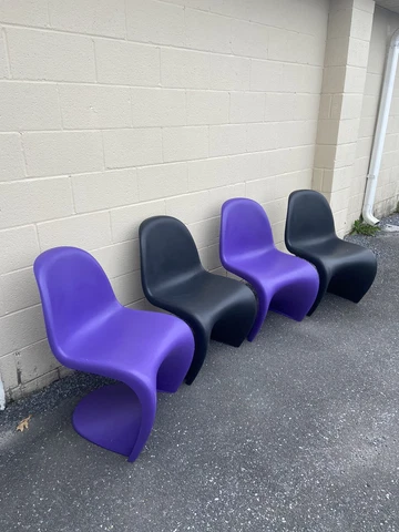 (4) Verner Panton S Chairs Vintage 1970s Vitra Purple Black Stacking Chairs Cover