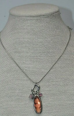 lia sophia Pink Crystals MELODY Pendant Necklace - Silver Tone Choker - Image 1 of 4