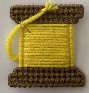 Plastic Canvas Magnet "Spool-of-Thread" Yellow Free Ship NEW - Picture 1 of 2