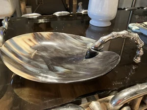 Tozai Naturhorn Schale mit Chrom Bambus Griff 14 x 8,5 - Bild 1 von 5