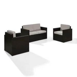 Palm Harbor 3Pc Outdoor Wicker Conversation Set Gray/Brown - Loveseat, 2 Chairs - Picture 1 of 9