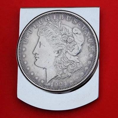US 1921 Morgan Dollar 90% Silver Coin Large Money Clip New - Wide Design  - Image 1 of 4