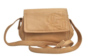 Authentic LOEWE Vintage Anagram Shoulder Cross Bag Purse Leather Beige 7594M - Imagen 1 de 10