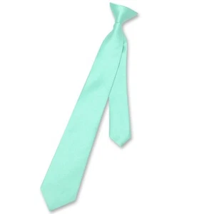 Vesuvio Napoli Boys CLIP-ON NeckTie Solid AQUA GREEN Color Youth Neck Tie - Picture 1 of 3
