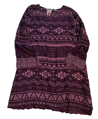 Vestido Johnny Was Mujer M Avery Púrpura Merlot Boho Azteca Ojales Bordados Boho Foto 1 de 4