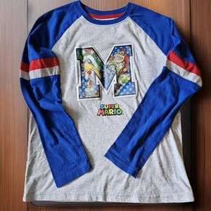 SUPER MARIO Boys Shirt LG 10/12 Varsity Hologram M Nintendo Donkey Kong Yoshi - Picture 1 of 5