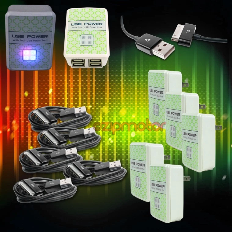 5X 4 USB PORT POWER ADAPTER+3FT CABLE CHARGER DATA BLACK IPHONE IPOD TOUCH IPAD - Image 1 of 1