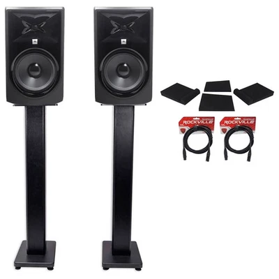 (2) Monitores de estudio alimentados JBL 308P MkII 8" + soportes + almohadillas de aislamiento + cables XLR Foto 1 de 4