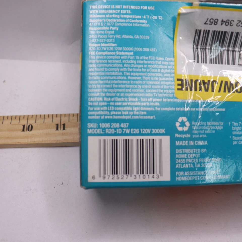 (3-Pk) EcoSmart Equivalent LED Light Bulb Bright White 50W R20-1D7WE26120V3000K - Image 1 of 4