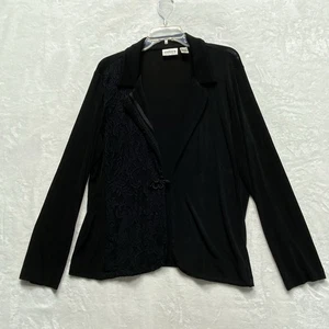 Chico's Travelers Damen Blazer schwarz Größe 2 (L) Acetat Einknopf Spitze - Bild 1 von 13
