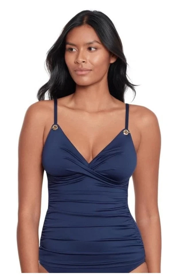 Lauren Ralph Lauren Size 10 Toggle-Trim Tankini Top Dark Navy Swimsuit
