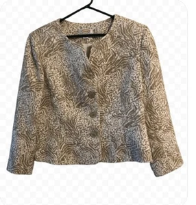 Talbots Blazer Fits L-12P Taupe White Animal Print Perfect Careerwear Corpcore - Picture 1 of 6