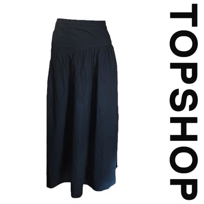 Topshop poplin full skirt with curved dropped waistband Black Size 8 - Image 1 of 4