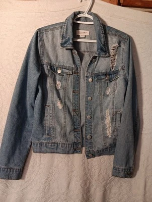 Women's Ci Sono Distressed Blue Denim Jean Jacket Size Medium Clean VG FAST SHIP - Image 1 of 4