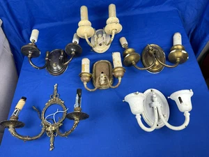 6 Antique or Vintage Brass Sconce Light Fixtures, for Restoration or Parts Lot - Picture 1 of 17