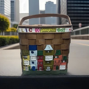 Vintage Signed Caro Nan Wooden Purse / Basket City Scene Trendy Classic Arizona - Picture 1 of 17