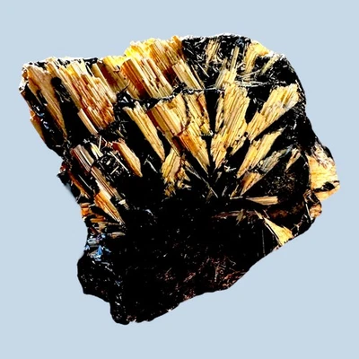 Golden rutile on hematite, Brazilian raw crystal cluster, gold and black - Image 1 of 4