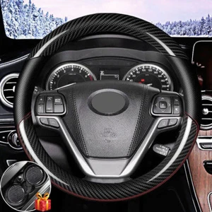 15" Carbon Fiber Leather Car Steering Wheel Cover Anti slip for Toyota New - Picture 1 of 7