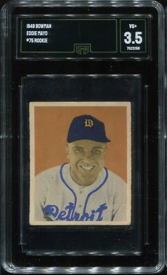 1949 Bowman #75 Eddie Mayo Detroit Tigers - Rookie Card - GMA 3.5 VG+  - Image 1 of 2