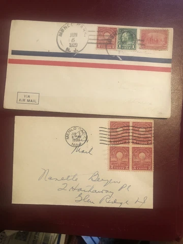 Scott 654 FDC’s  EDISON LIGHT 1929 Block Of 4 & Airmail Combo With 2¢ Jamestown Cover