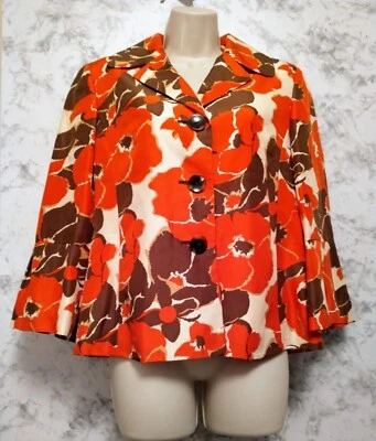 Chaqueta Blazer Kasper Para Mujer Talla 8 Marrón Naranja Floral Seda Forrada Manga Campana Foto 1 de 4