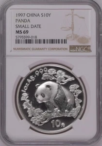 NGC MS69 1997 China Panda 1oz Silver Coin Small Date - Picture 1 of 2