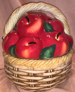 Basket Of Apples Cookie Jar 10”T x 9”Diameter Ceramic - Picture 1 of 9