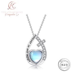 Cross & Heart Ashes Urn Necklace 925 Sterling Silver & Moonstone - Self Fill - Bild 1 von 6