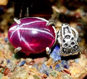 25.00 Ct Certified Natural Red Star Ruby 925 Solid Silver Pendant Loose Gemstone - Picture 1 of 8